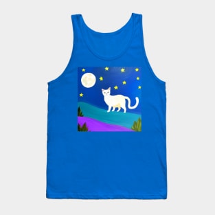 (MD23Ar002b) White Mama Cat Looking For Her Kittens Tank Top